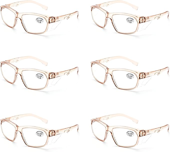 ProtectX Stylish Anti-Fog & Scratch-Resistant Safety Glasses With Readers, UV Protection Goggles, Anti-Impact Lightweight Glasses for Men＆Women Cold Brew Reading 1.5-6 Pack