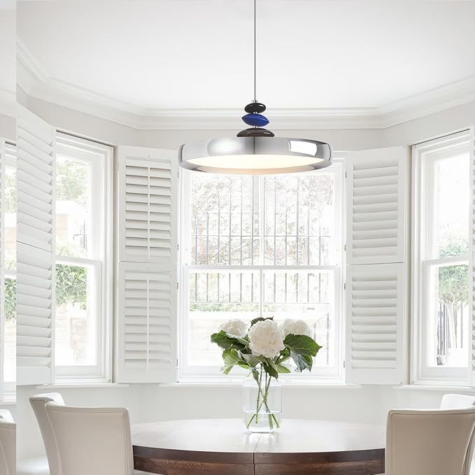 Modern Pendant Lights,Chrome 16" LED Pendant Lighting Fixture with Remote Control Dimmable 3 Color Mode & Brightness, Adjustable Hanging Lamp for Kitchen Dining Room Bedroom Kitchen Island