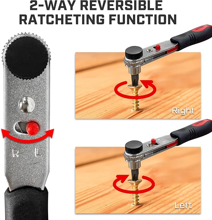 Angle Ratchet Screwdriver Set: 10 Piece Magnetic Bit with 90 degree Mini Offset Low Profile Reversible Drive Handle - DIY Bike Tight Spaces