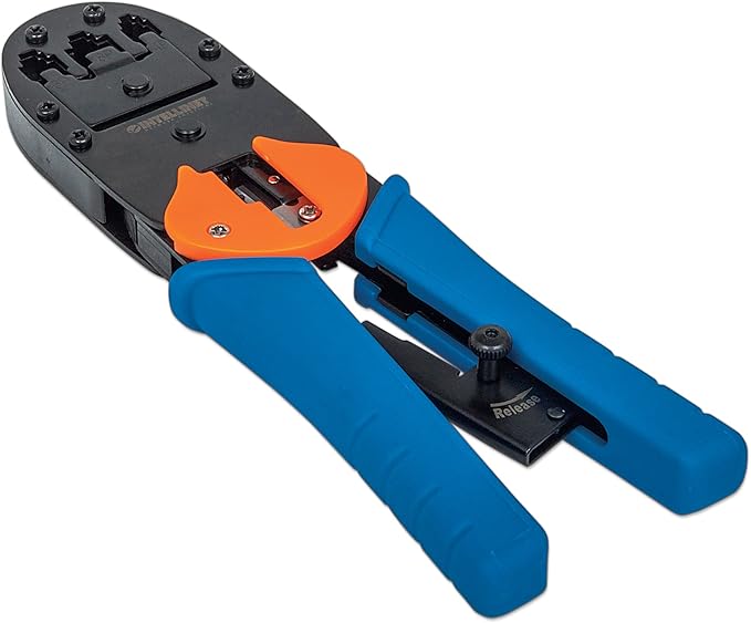 Intellinet RJ45 Crimp Tool – All-In-One Modular Universal Crimper with Wire Cutter & Stripper Functions – Crimps RJ45, RJ22, RJ12, RJ11, RJ10, RJ9 Connector Plugs – Lifetime Mfg Warranty - 211048
