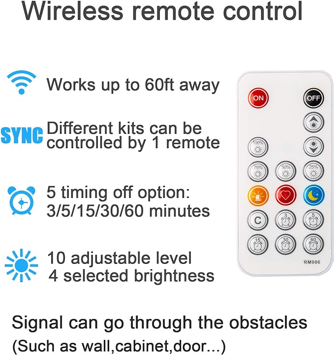 WOBANE Under Counter Light, Dimmable LED Under Cabinet Lighting, 6 PCS LED Strip Light Bars with Remote Control for Kitchen,Shelf,Pantry,Showcase,Desk,Cupboard 6000K White, Timing, 16W 1500LM,9.8 ft