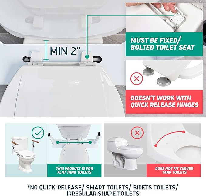 Lunderg Toilet Safety Rails for Seniors - Easy Installation & Super Sturdy Grab Bars Arms - Non-Bulky & Elegant Handicap Toilet Safety Frame - Seat Handles for Elderly, Disabled or Mobility Issues