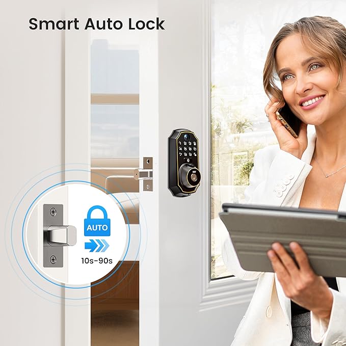 Keyless Entry Door Lock with Camera Electronic Smart Lock Fingerprint Keypad Deadbolt with Code, App Remote Control, Auto Unlock, Wi-Fi Connected, Doorbell for Front Door