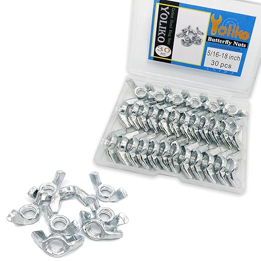 30 PCS 5/16-18 Inch Wingnuts, Quality Carbon Steel Wing Nuts Zinc Plated Fasteners Parts Butterfly Nut, Hand Twist Tighten Hardware Nuts Butterfly Wing-Nut 5/16-18” Assorted Kit