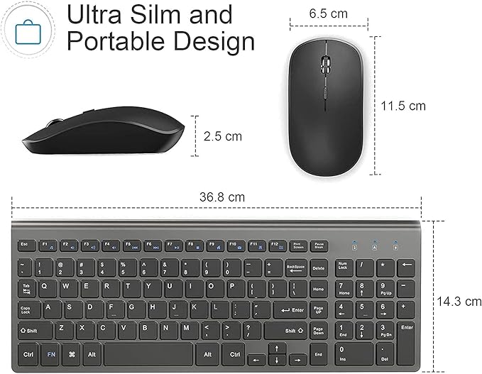 JOYACCESS Wireless Keyboard and Mouse,2.4G Ergonomic and Slim Wireless Computer Keyboard Mouse Designed for Windows, PC, Laptop,Tablet - Black Grey