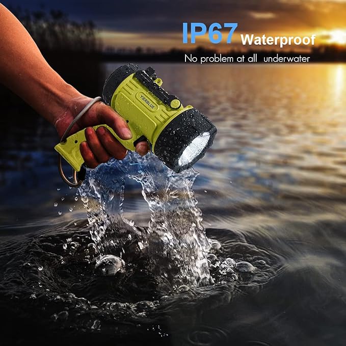 YIERBLUE Rechargeable Spotlight with Super High Lumen LED, IP67 Waterproof Handheld Flashlight Searchlight with Detachable Red Light Filter