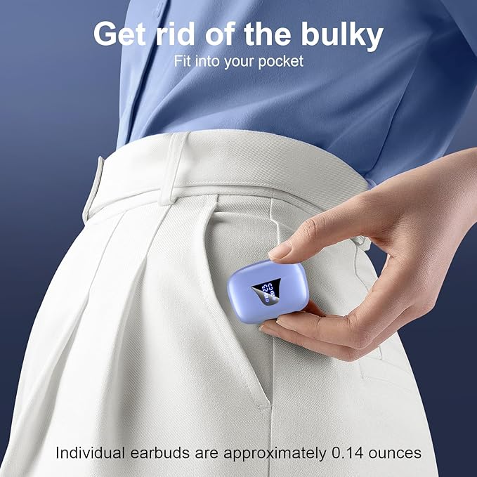 ZIUTY Wireless Earbuds Bluetooth Headphones, 50H Playtime Ear Buds with Mic, LED Digital Display Charging Case, IPX7 Waterproof, Deep Bass Stereo, in-Ear Earphone for iPhone Andriod Phone