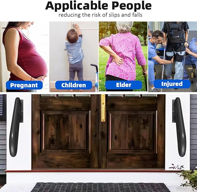 Wall Mount Hand Rails for Outdoor or Indoor Steps Stair Railing Metal Heavy Duty Non-Slip 1-3 Step Safe Bars U-Shape Safety Handle Powder Coated Grab Porch Courtyard Doorways Black 23in