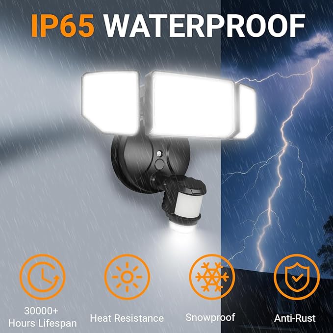 85W 9000LM LED Motion Sensor Outdoor Lights, 6500K Security Lights with Night Light, Dusk to Dawn, IP65 Waterproof, 4 Head Flood Light Motion Detected for Outside, Garage, Yard, Porch