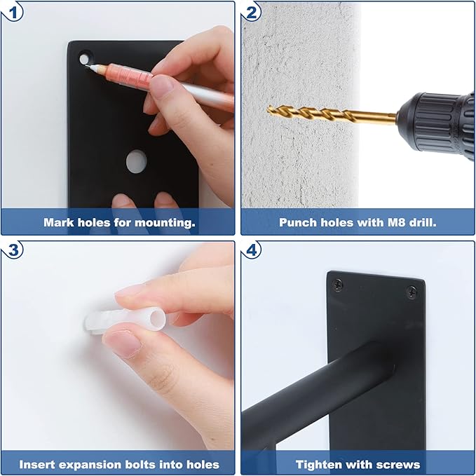 Handrail for Outdoor Steps,28.7Inch Length Stainless Steel Wall Mount Handrail with Polished Surface,afety Grab Bar, Black Hand Railings for Porch Steps,Stairs,Garage