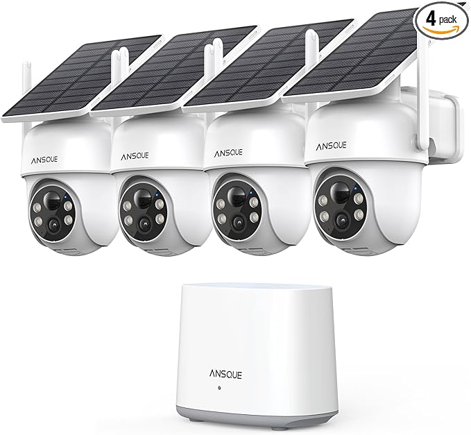 Security Cameras Wireless Outdoor Home System, 4 Camera Kit, No Subscription Fees, Solar Powered, Local Storage, 365-Day Battery Life, 360°PTZ Surveillance, Auto Tracking, 2K Color Night Vision