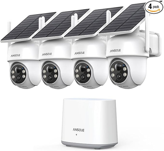 Security Cameras Wireless Outdoor Home System, 4 Camera Kit, No Subscription Fees, Solar Powered, Local Storage, 365-Day Battery Life, 360°PTZ Surveillance, Auto Tracking, 2K Color Night Vision