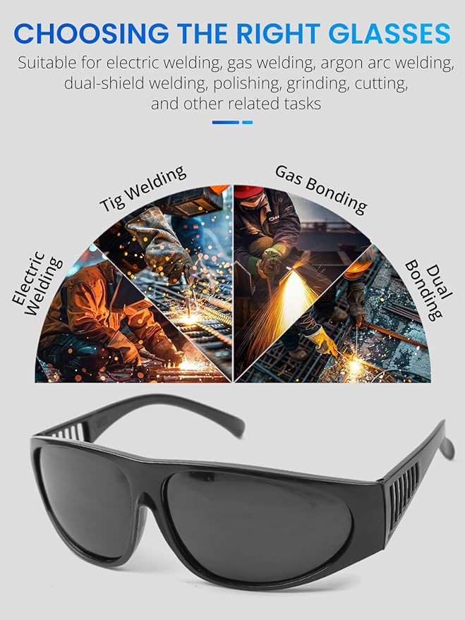 Welding Glasses, Anti-scratch Welding Goggles, Wrap-around Safety Glasses, UV Protection, Welding Glasses for Men Eye Protection