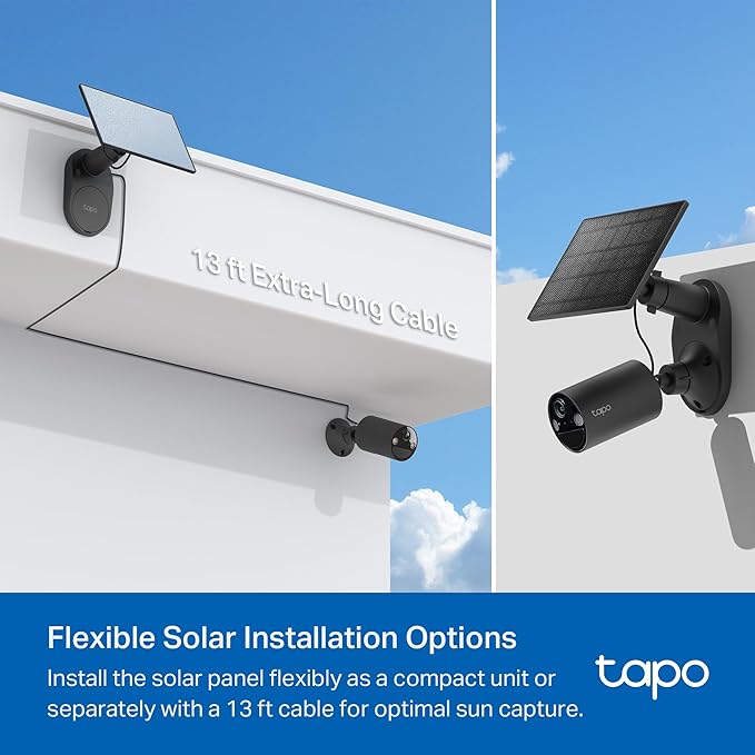 Tapo SolarCam C403 Kit, Outdoor Battery Camera w/Solar Panel, Wireless, 1080P, Free Person Detection, SD/Cloud Storage, Color Night Vision, Built-in Spotlights & Alarm, No Hub Needed, Black