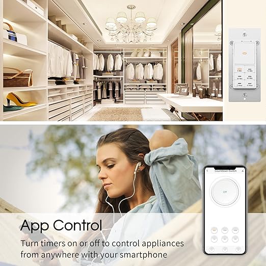 Minoston WiFi Timer Switch - Smart Countdown Timer, 5-15-30 Minutes/1-2-4 Hour, ON/OFF, Neutral Wire Needed, for Lights, Fans, Heaters, ETL Listed