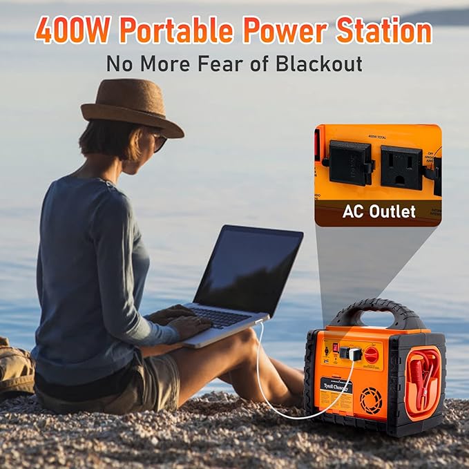 1800 Amp Car Jump Starter with Air Compressor,Portable Power Station with 260 PSI Tire Inflator,400W Power Inverter Dual AC/DC Ports,2.1A USB Port,Battery Clamps