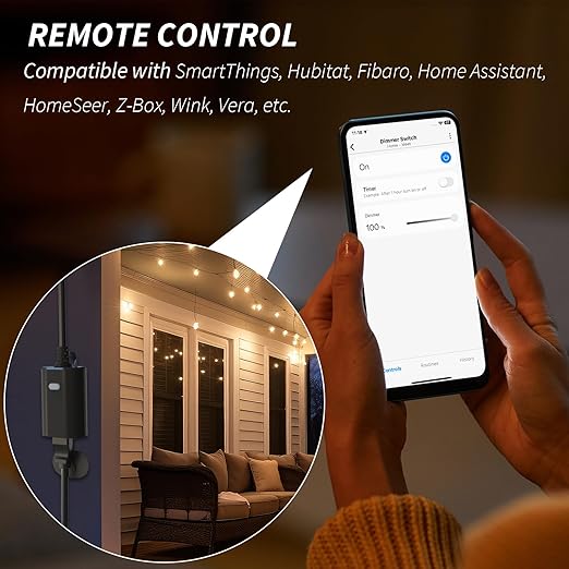 Minoston Z-Wave Plug 800 Outdoor Dimmer Zwave Dimmable Smart Plugs Outlet Switch, Z-Wave Hub Required, IP65 Weatherproof, Built-in Repeater, Work with SmartThings, Wink, Hubitat, Black (MP22ZD)