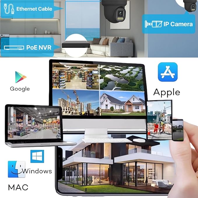 4K NVR PoE Security Camera System Wired, 4pcs Cameras Outdoor Indoor with Person/Pet/Vehicle Detection, for 24-7 Recording, RLK8-520D4-5MP（1TB HDD Inside）