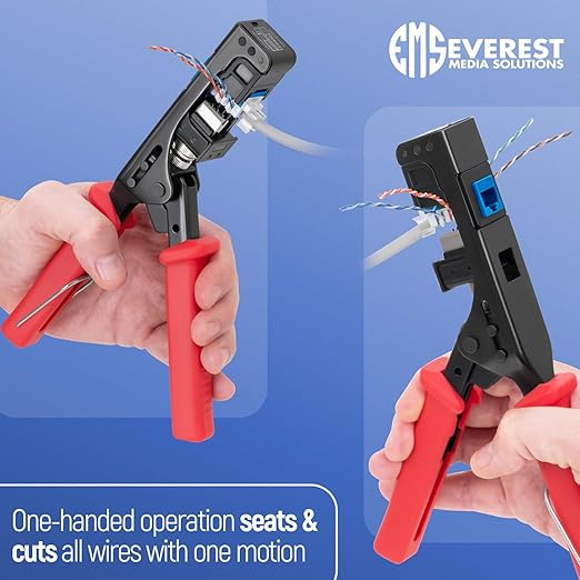 Everest easyJACK - 45° Angled Speed Termination Keystone Tool Set - with 20-Pack of RJ45 Cat6 Keystone Jacks in Blue (Slim Profile Design) - Time Saver Network Punch Down Tool Cat6