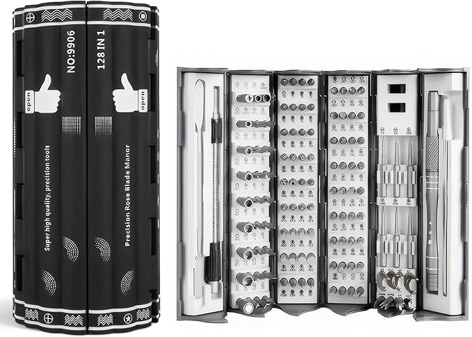 Precision Screwdriver Set 128 in 1 Professional Multi-Tool with S2 Magnetic Screwdriver Bits Roll-up Cylinder Organizer Portable Repair Tool Kit for Computer Phone Watch Electronics Maintenance