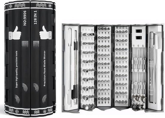 Precision Screwdriver Set 128 in 1 Professional Multi-Tool with S2 Magnetic Screwdriver Bits Roll-up Cylinder Organizer Portable Repair Tool Kit for Computer Phone Watch Electronics Maintenance