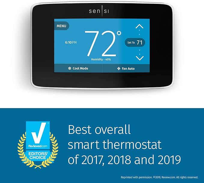 Emerson Sensi Touch Wi-Fi Smart Thermostat with Touchscreen Color Display, Works with Alexa, Energy Star Certified, C-wire Required, ST75 Black 5.625" x 3.4" x 1.17"