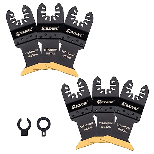 EZARC Oscillating Multitool Blades Titanium - 6PCS Oscillating Tool Saw Blades for Metal Wood Nails Screws Cutting - Universal Quick Release Multi Tool Blades Kits