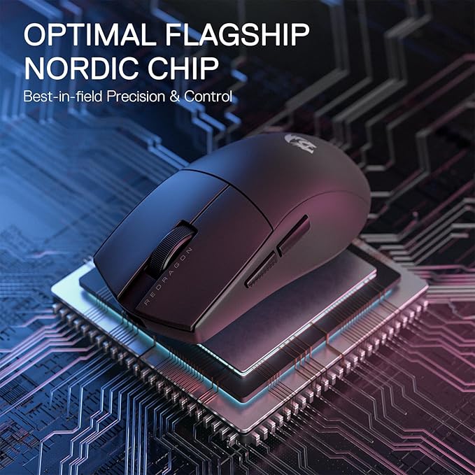 Redragon M916 PRO 3-Mode Wireless Gaming Mouse, Hype-Speed 4K Polling Rate, 49G Ultra-Light 26K DPI Mouse w/Ergonomic Natural Grip Build, Redefinable Macro Buttons, Software Supported