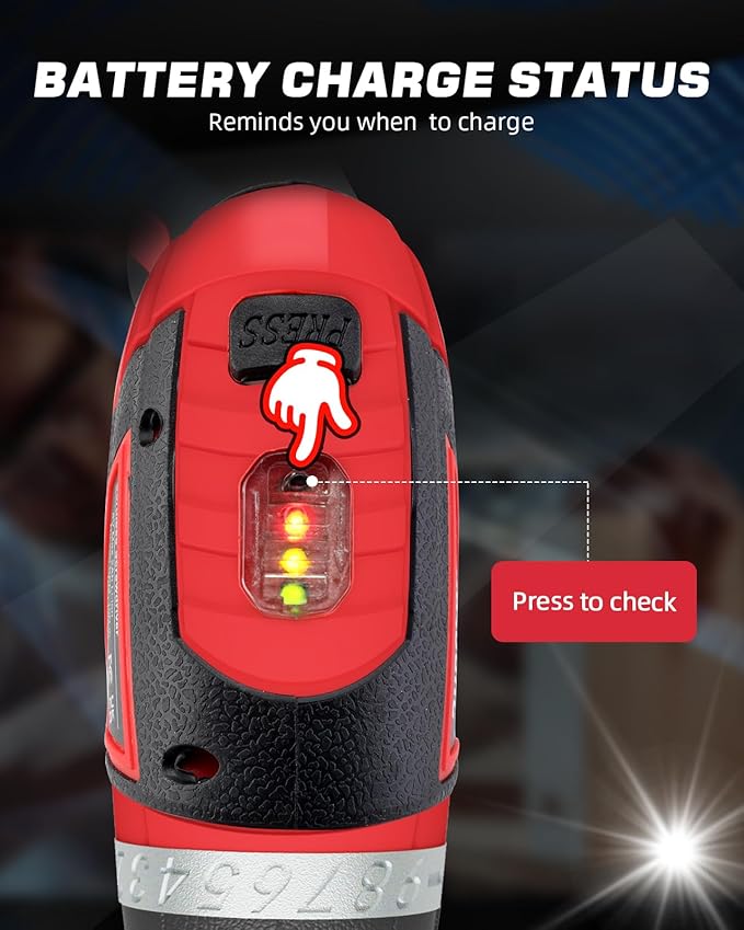 Cordless Electric Screwdriver Set, 8V 10Nm Rechargeable Power Electric Drill, Battery Screw Gun with Driver Bit, 320RPM/10+1 Torque, 2 Position Handle, Flexible Shaft LED Light (Red, 28Pcs)