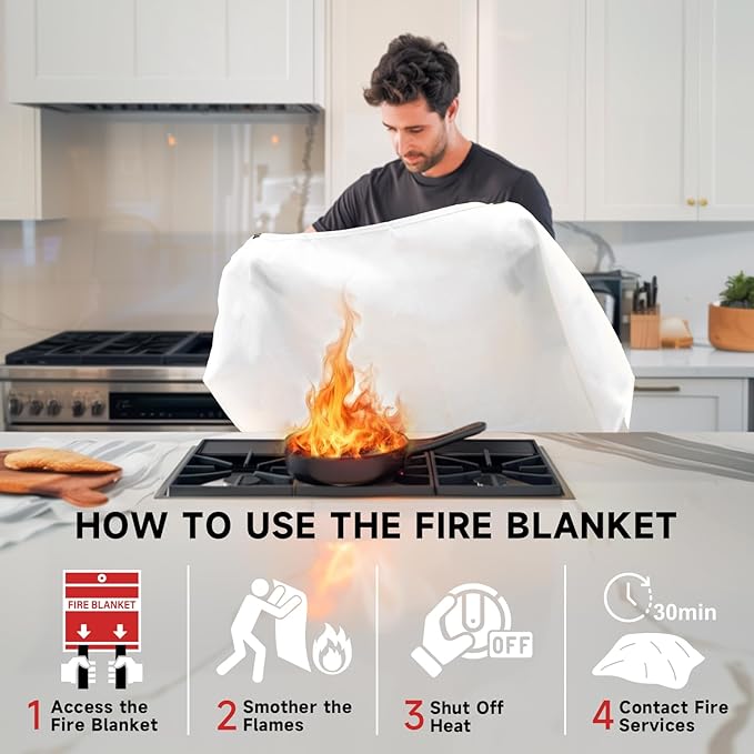 Fire Blanket Emergency for Home Kitchen - 12 Pack 40"x40" Fireproof Safety Protection Fiberglass Flame Retardant Blankets Survival Essential Kit for House Car Camping Outdoor Fireplace Grill BBQ
