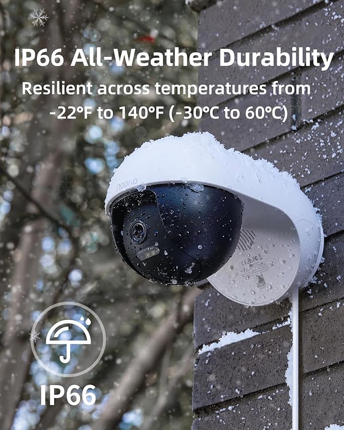 Noorio 3K Wired Security Camera Outdoor, 5GHz 5MP 24/7 Recording Camera for Home Security, w/Sound Light Alerts, 360° View with AI Tracking, 256G Storage, No Subscription Fee, IP66 Color Night Vision