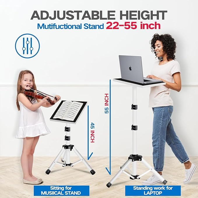 Projector Stand, 22 to 55 Inch Laptop Stand,Projector Tripod with Phone Holder,Tripod for Projector,DJ Equipment,Projector Stand for Outdoor Movies,Office, Home, Stage or Studio (White)