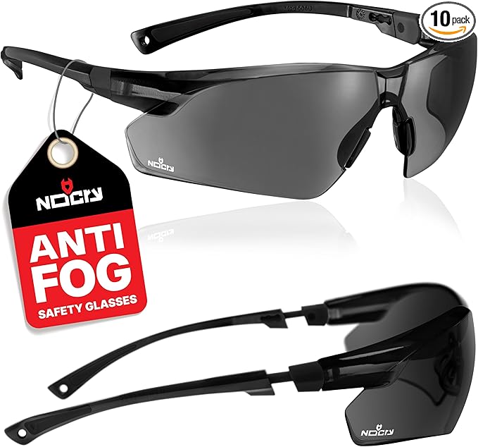 NoCry Anti-Fog Safety Sunglasses for Men with Scratch Resistant Lenses — Tinted Safety Glasses with 100% UV Protection — ANSI Z87.1 Work Sunglasses for Men with Adjustable Temples & Nose Pad (10 pack)