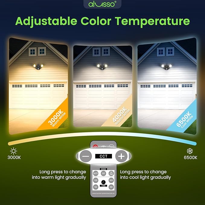 ALUSSO® LED Security Lights Motion Sensor, 25W 2000LM Flood Lights Outdoor Motion Sensor with Remote, Dimmable Brightness 3000K-6500K CCT IP65 Security Light ETL Listed for House Garage Yard 1 Pack