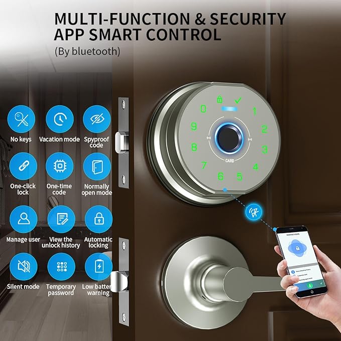 Keyless Entry Door Lock,Keypad with Code & Palm Vein Recognition Smart Deadbolt,Smart Front Electronic Deadbolt,Bluetooth Digital biometric Door Lock,Waterproof Auto Lock (K10 Silver)