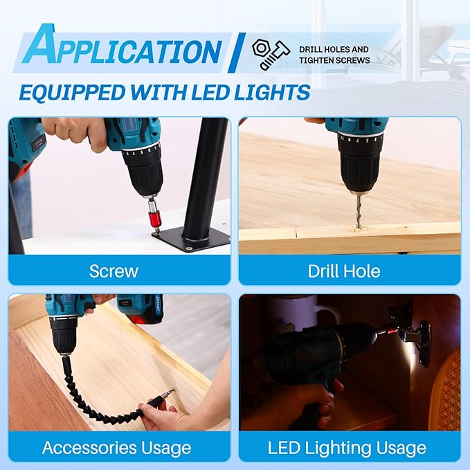 Brushless Cordless Drill Set/Driver Kit,Lightweight Driver, Electric Power Drill with 2 Batteries and Charger,3/8 Inch Keyless Chuck,21+1 Torque Setting,2 Speed with Bits-JOVANT