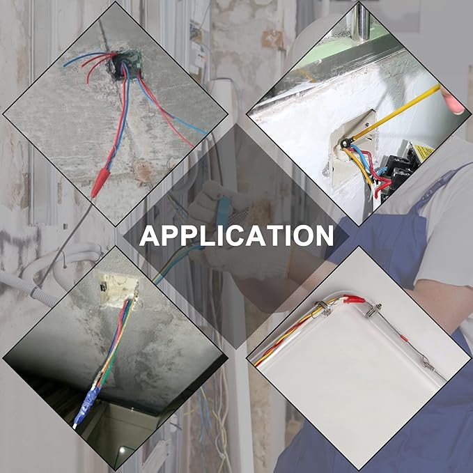 33' Fiberglass Running Electrical Wire Cable Pulling Fish Tape kit with 5 different attachments in a Carrying Case