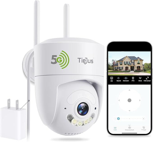 2.4G/5G Security Camera Outdoor, 2K Wired Cameras for Home Security, 360° PTZ Rotating, 24/7 Recording, Color Night Vision, AI Human Auto Tracking, 2-Way Audio, Alexa, IP66