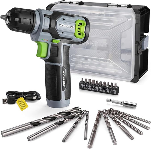 WORKPRO Power Drill Set with Stackable Tool Box, 8V Cordless Drill Driver and Bit Set, 2.0Ah Electric Cordless Screwdriver Kit with 3/8" Keyless Chuck, For Home Repair, DIY