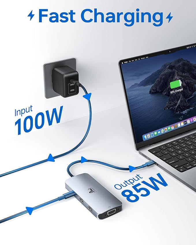 USB C Docking Station Dual Monitor, LIONWEI Laptop Docking Station with Dual 4K HDMI, VGA, 100W PD, 3 USB, USB C Hub Multiport Adapter for Dell, Lenovo, HP, Surface