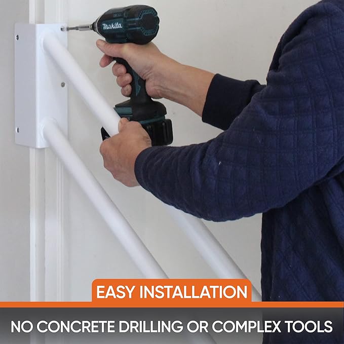 Hold Tight Handrails Steel Jamb-Mount Handrail - Heavy Duty Stair Railing for Decks, Porch, Mobile Homes, Short Stairway - Weatherproof & Non-Slip Powder Coated Finish - [Left Handed], [32"], [Black]