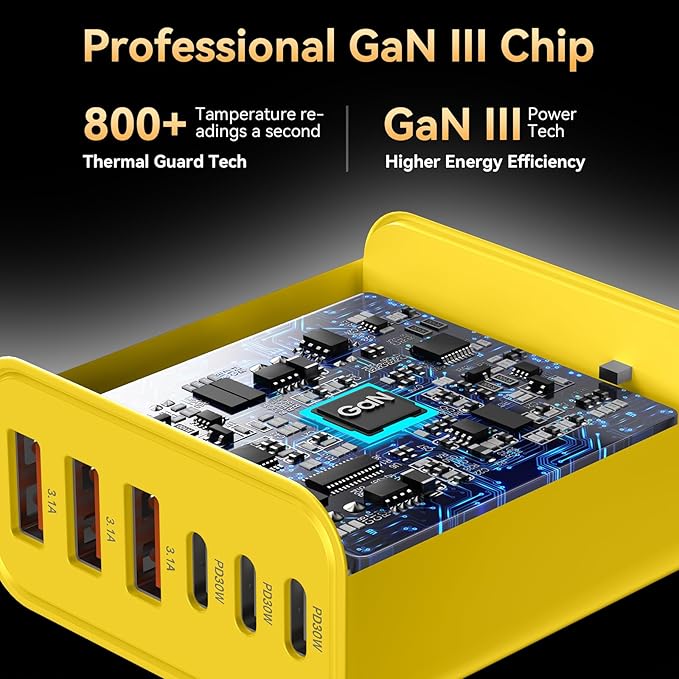 USB C Charger Block, 65W USBC Wall Charging Blocks 6-Port PD & QC Power Adapter Multiport Type C Fast Chargers Plug Cube Brick for iPhone 16/15/14/13/12/Pro Max,iPad Pro,Samsung Galaxy S25 Yellow