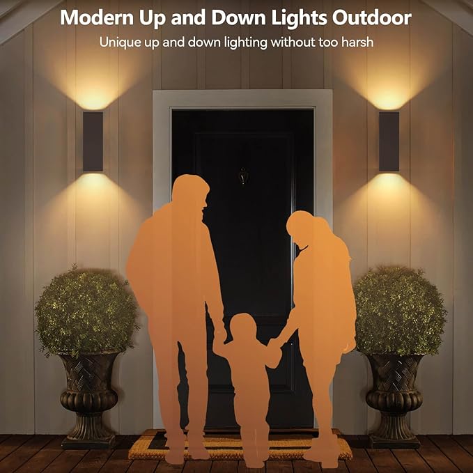 KIZON Outdoor Wall Lights with Dusk to Dawn Sensor 2 Pack, Modern Outdoor Sconce Lights with Oil Rubbed Bronze Finish, Aluminum Exterior Lighting Fixtures for House Porch, ETL Listed