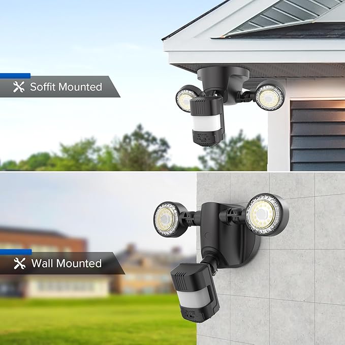 SANSI 25W 3000LM Motion Sensor Outdoor Security Lights, 5000K Daylight, Dusk to Dawn, 320° Angle Eave Mount Security Lights Super Bright for Yard, IP65 Waterproof, ETL Listed, Black
