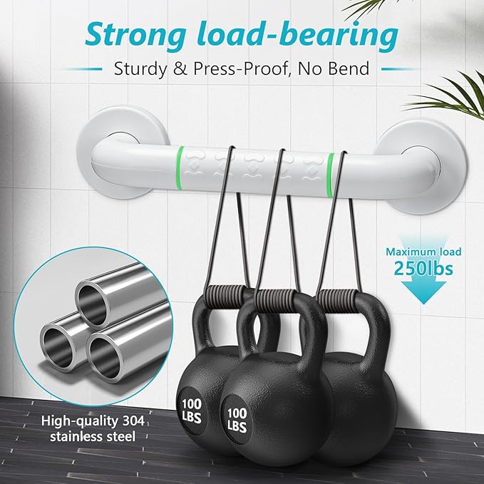 Grab Bars for Shower,2 Pack 12 Inch Shower Handle Bath Grab Rails with Anti-Slip Grip and Safety Luminous Circles,Stainless Steel Bath Handle Bathroom Grab Bar for Seniors, and Disability.