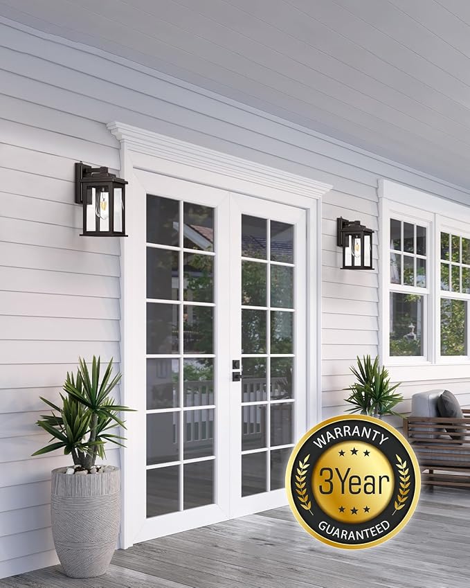 VIANIS Bronze Dusk to Dawn Outdoor Lighting, 2 Pack Outdoor Lights for House, Waterproof Porch Lights, Exterior Lighting Fixtures with Tempered Glass, for House,Garden, Garage,Hardwired, Non-Solar