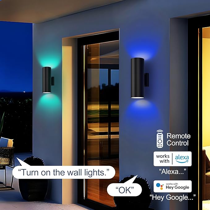 Smart 120W Up and Down Outdoor Wall Light, RGBCW Color Changing Exterior Wall Sconce with App & Remote Control, 2700K-6500K Tunable White LED, Dimmable Up/Down Light for Porch Patio Garage