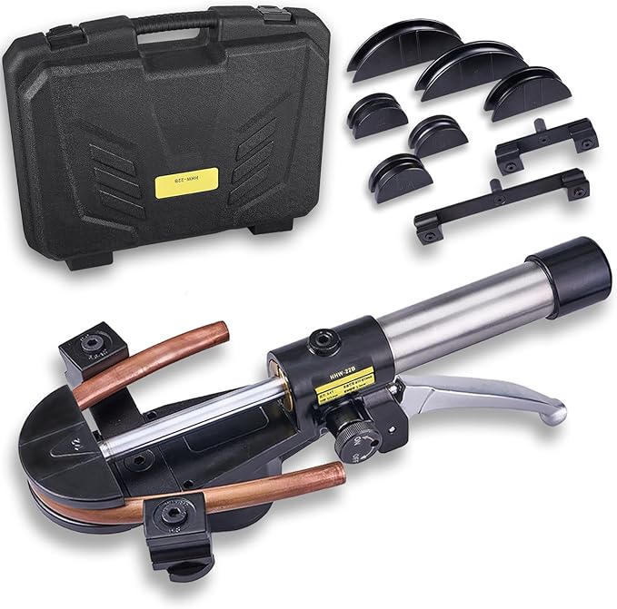 Super Stars Hydraulic Tubing Pipe Bender Kit 1/4in–7/8in - HVAC Copper Pipe Bender with 7 Aluminum Dies - 90 Degree Pipe Bending Tool for Air Conditioner and Refrigerator Repair