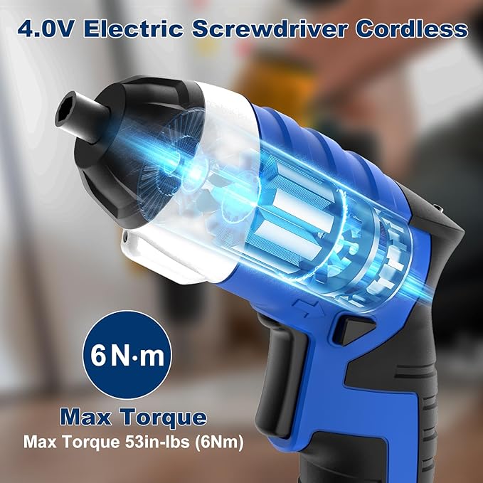 Electric Screwdriver, SORAKO Cordless Screwdriver Rechargeable 4V Max, Power Screwdriver with LED Light, 1300mAh Battery Screwdriver 6 Nm 30 PCS Screw Gun Accessories for Home DIY, Car Repair