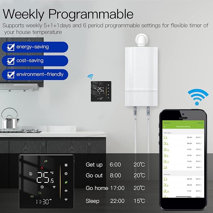 Smart Thermostat, Smart Thermostat Professional WIFI Programmable APP Control Energy Saving Flame Retardant Home Thermostat 95 to, Programmable